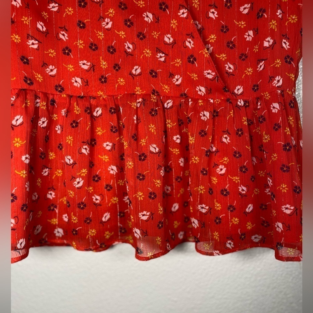 Madewell Tiered-Sleeve Peplum Top in Metallic Prairie Posies Size 2 H4 - Picture 10 of 12